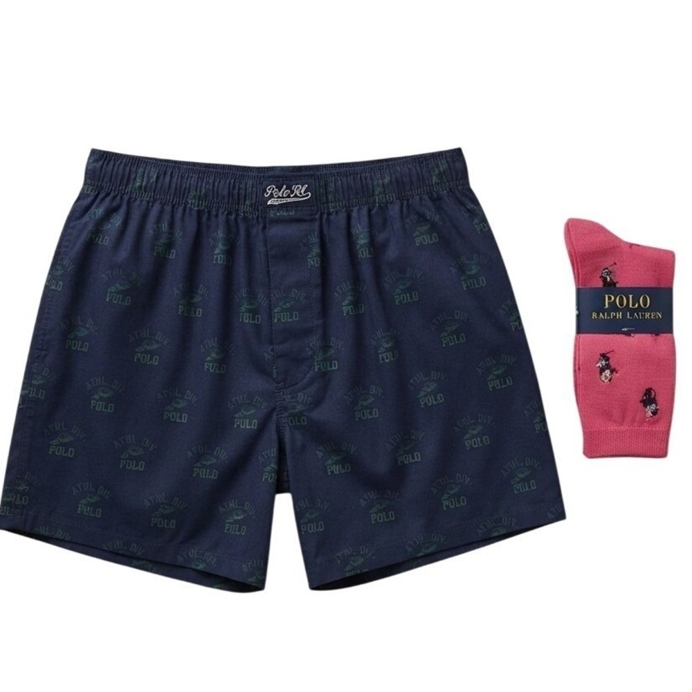 Polo Ralph Lauren Mens S Navy Crest Boxers and Red Polo Bear Tuxedo Socks Set 9+